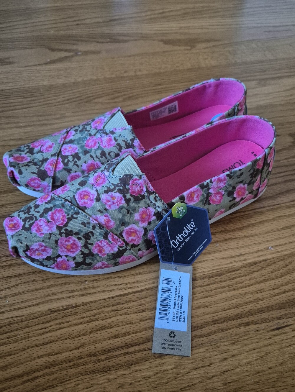 TOMS Floral Canvas Slip-Ons in Pink and Olive NWOB